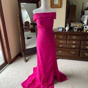 Pink Ruched Off-Shoulder Maxi Gown